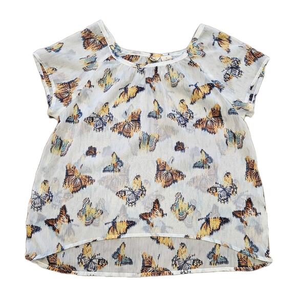 Vtg Y2K Mudd Butterfly Print Blouse Women L Semisheer Fairy Boho Preppy Festival - Picture 1 of 8